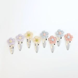 Fuzzy Flower Snap Clips - 4 Colour Choices
