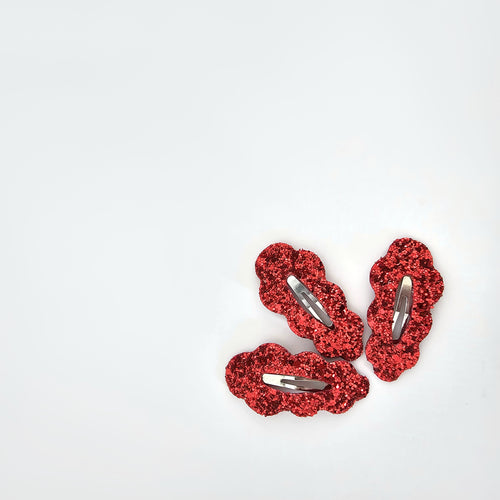 Wavy Red Glitter Single Snap Clips