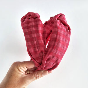 Raspberry Gingham Wide Knotted Headband