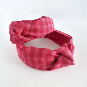 Raspberry Gingham Wide Knotted Headband