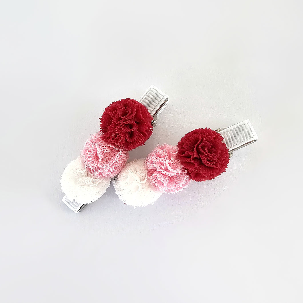 NEW COLOURS ADDED - 4.5cm Pompom Tri-Colour Clip Duos
