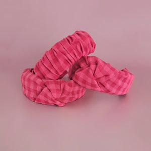 Raspberry Gingham Wide Knotted Headband