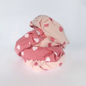 Amoré Heart Print Knotted Twill Headbands - 2 Colour Choices