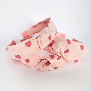 Amoré Heart Print Knotted Twill Headbands - 2 Colour Choices