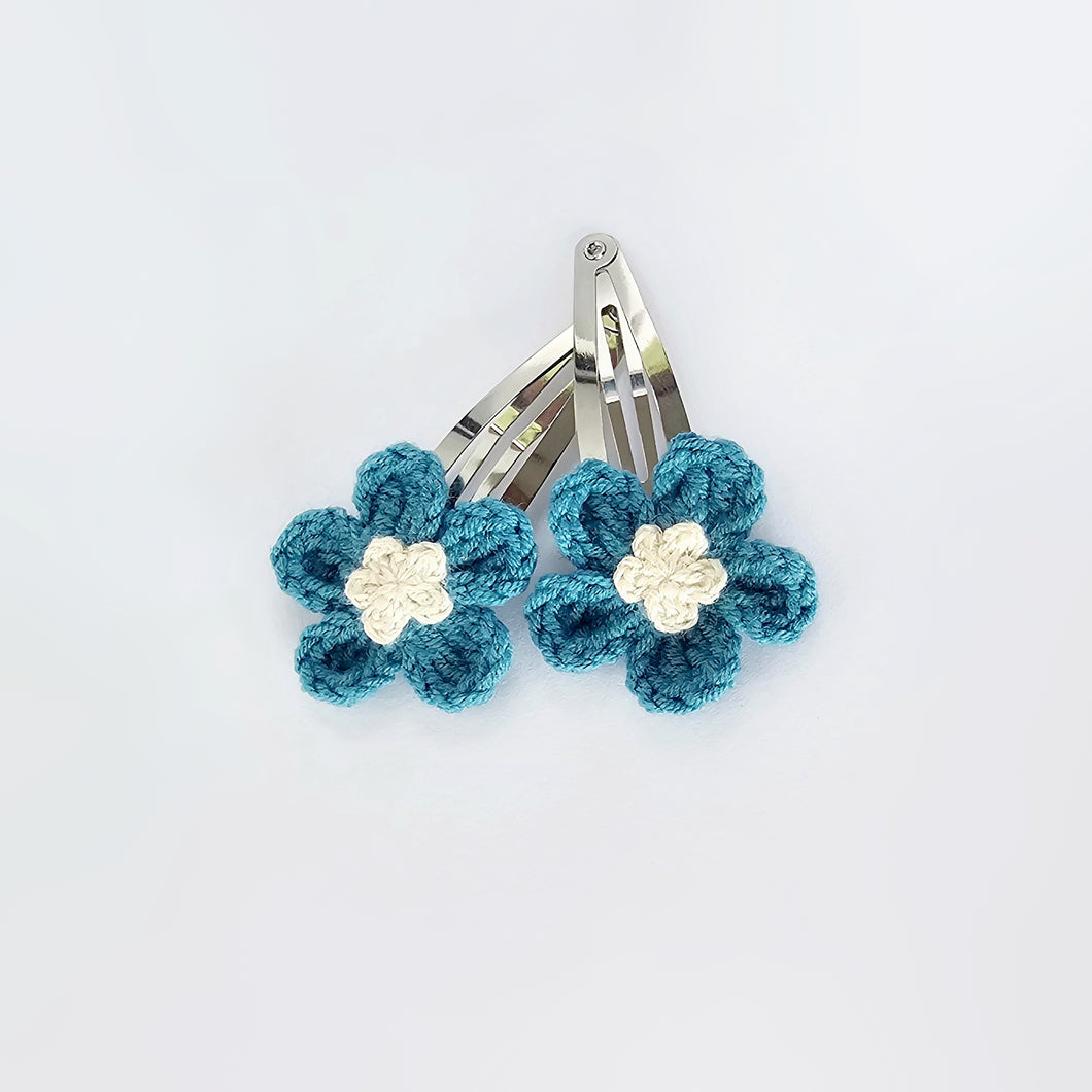 5cm School Friendly Crochet Flower Snap Clip Duos - 3 Colour Choices