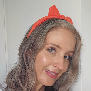 Tangerine Linen Headband w Removable Bow
