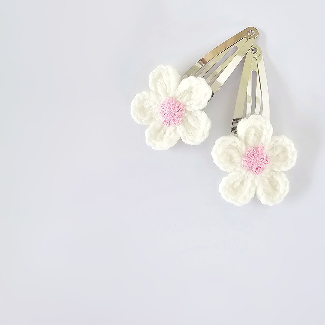5cm Crochet Flower Snap Clip Duos - 3 Colour Choices