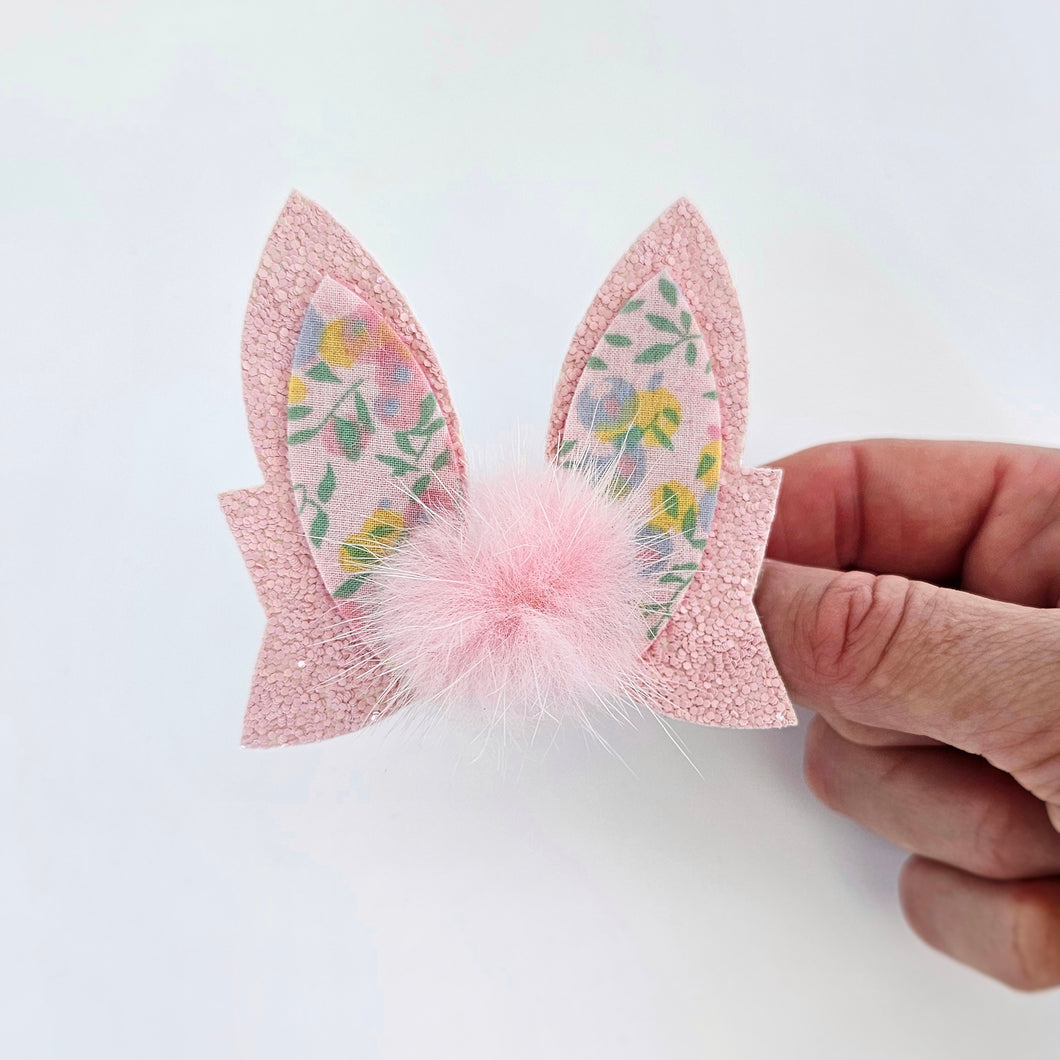 Candy Glitter & Liberty Print Single Bunny Bow Clips Or Headbands
