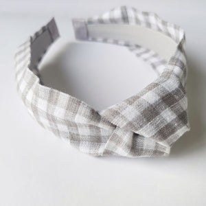 Grey Linen Gingham Knotted Headband