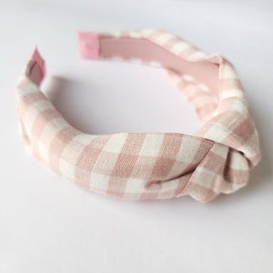 Blush Linen Gingham Knotted Headband