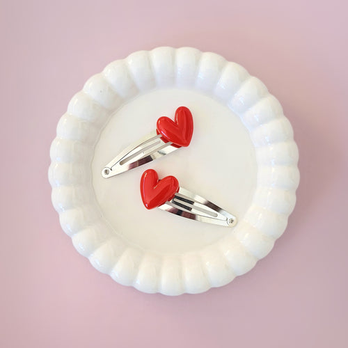 Red Resin Heart 5cm Snap Clip Duos