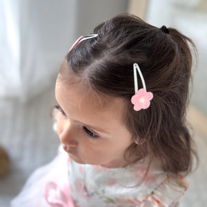 Petite Pink Appliqué Daisy 5cm Snap Clip Duos