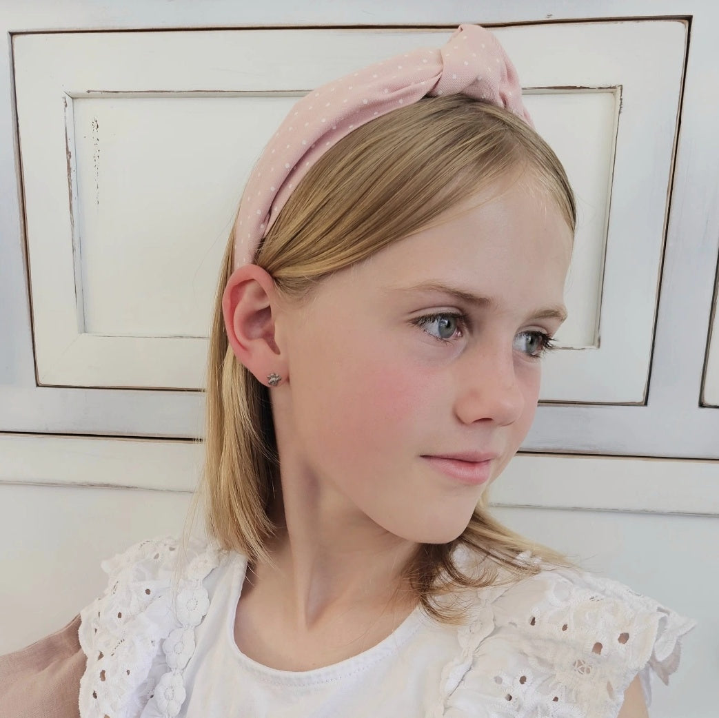 Dusky Pink Pin-Dot Print Knotted Headband