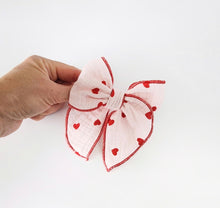 RESTOCKED - Heart Print Serged Edge Large Cotton Bows